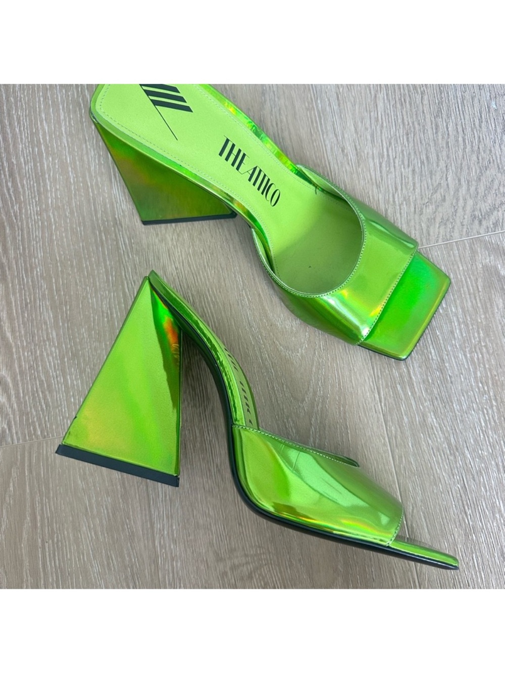 The Attico Green Iridescent Wedge Mule Heels